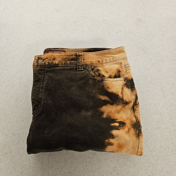 Upcycled Bleached Acid Wash Brown Corduroy Pants Size 10P - Picture 3 of 6